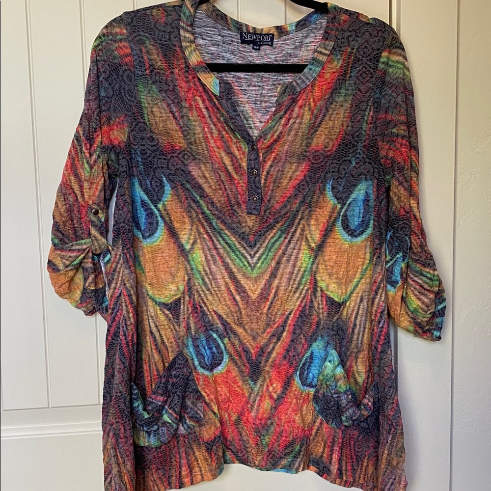 Colorful Peacock Print Tunic Top